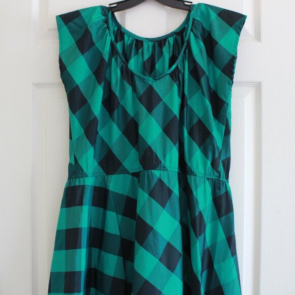 Vintage Coco of California Plaid Check Ruffle Midi Swing Dress Green Black - Picture 10 of 12